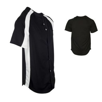 Adult Full Button 10 Oz. Stretch Double Knit Pro-Style Baseball Jersey Shirt w/ Contrast Sleeve