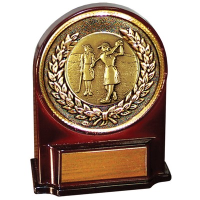 Stock 5 1/2" Medallion Award With 2" Golf Female Coin and Engraving Plate