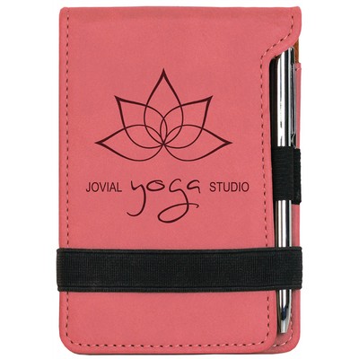 Notepad with Pen, Pink Faux Leather, 3 1/4" x 4 3/4"