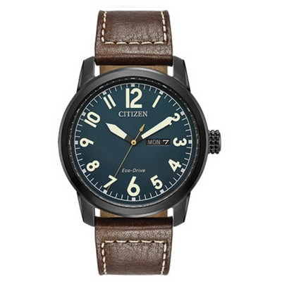 Citizen Men's Chandler Eco-Drive Watch, Brown Strap, Black Case and Blue Dial