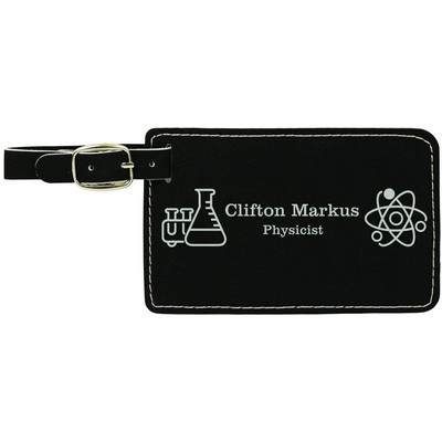 Black/Silver Leatherette Luggage Tag (4.25" x 2.75")