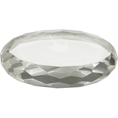 Clear Oval Crystal Paperweight with Faceted Edge, 4"x2-3/4"