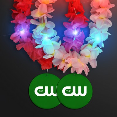 Light Up Hawaiian Leis with Custom Green Medallion - Domestic Print