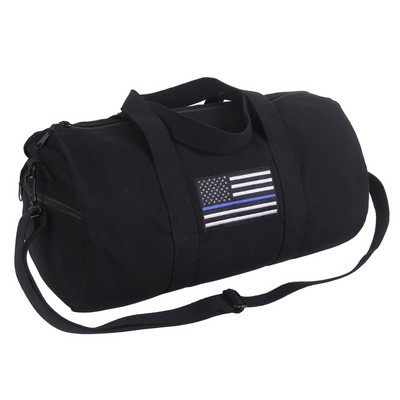 19" Black Thin Blue Line Flag Canvas Shoulder Duffle Bag