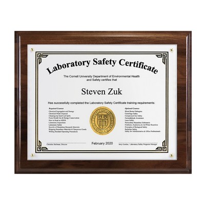 Genuine Walnut Certificate/Overlay Plaque for 8 1/2 "x 11" Insert with Gift Box