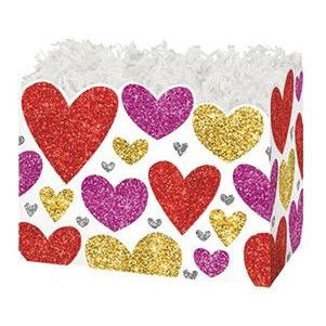 Large Glittering Hearts Theme Gift Basket Box