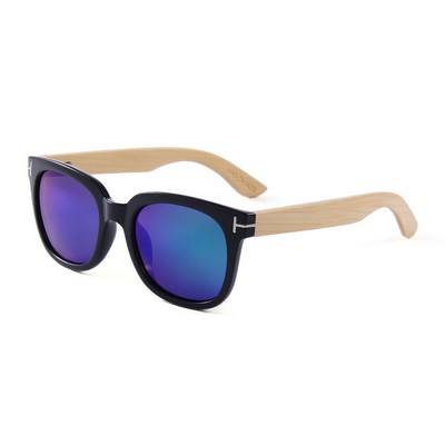 Bamboo Sunglasses - Green Mirror Lenses - Black Frames