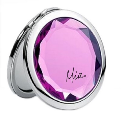 Jeweled Compact Mirror - Silver Metal