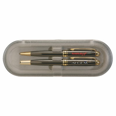 Deluxe Case w/Gun Metal Milano Pen & Rollerball Set