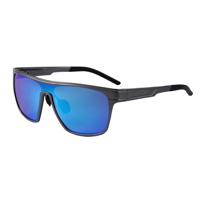 Sunglasses - Blue Mirror Lenses - Metallic Gray Frames