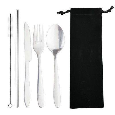 Stainless Steel Cutlery Set w/Drawstring Bag (5 Piece)