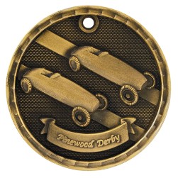 2" Antique Finish 3D Pinewood Derby Medal