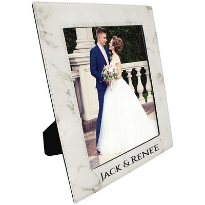 8" x 10" White Marble Laserable Leatherette Picture Frame