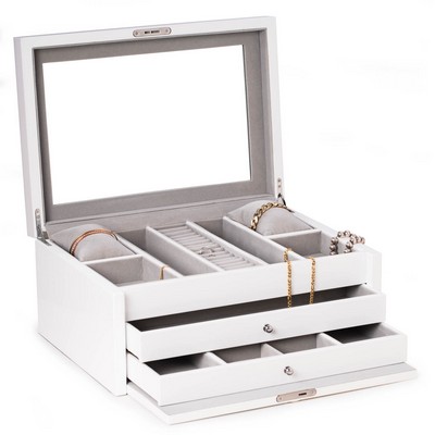 White lacquer large jewelry chest with multi-comparment storage