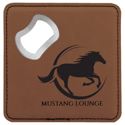 Coaster Bottle Opener, Dark Brown Faux Leather