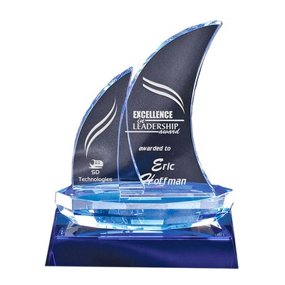 Optical Sailboat Crystal Award w/Blue Trim (7½" x 5¾")