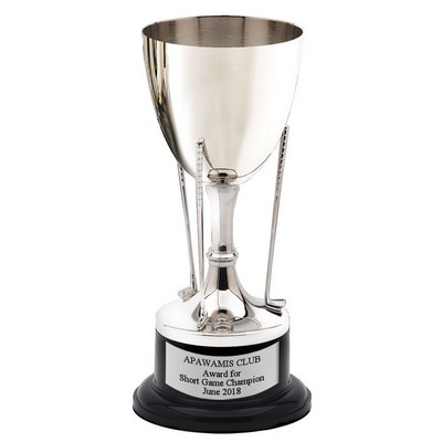 10½" Nickel Polished Golf Cup Trophy w/Black Base