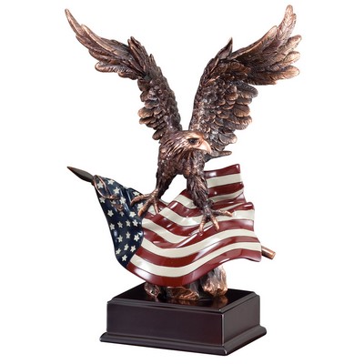 12½" Electroplated Bronze Eagle Trophy w/Painted American Flag