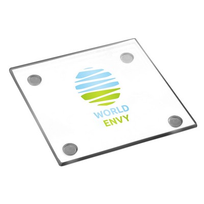 4" Glass Square Coaster (2 Color Imprint)