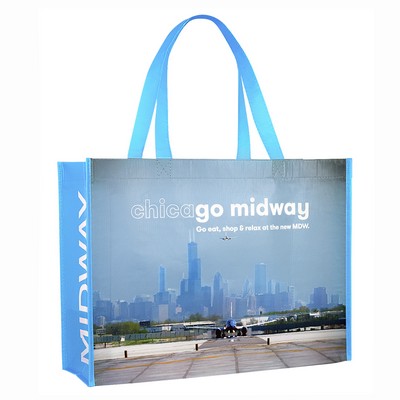 Custom Full-Color Printed 145g Laminated RPET (recycled from plastic bottles) Tote Bag 16"x12"x6"