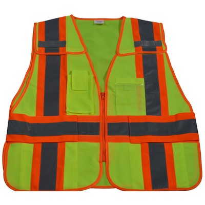 Lime Solid Orange Contrast Binding Expandable Breakaway Public Safety Vest