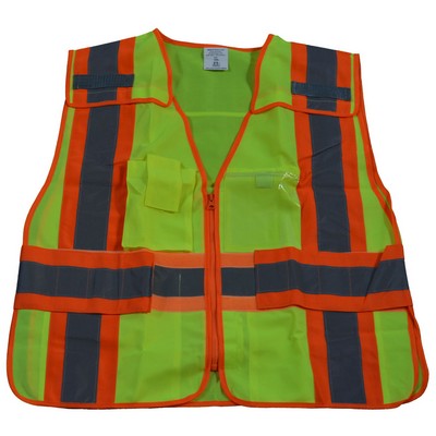 Lime Solid Orange Contrast Incident Command Breakaway Vest with Clear PVC Pocket on Back