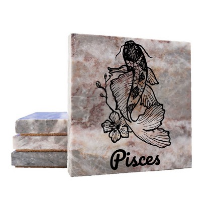 4" Gray Marble Coaster w/ Cork Backing