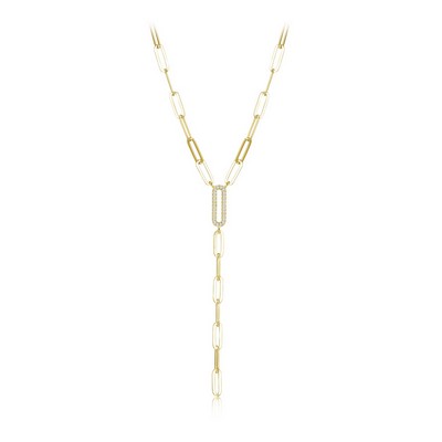 Diamondlite Cubic Zirconia Single Pavé Paperclip Link Y-necklace - Gold