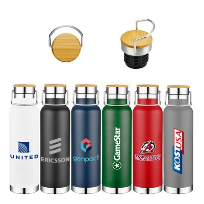 22 oz Wood Lid Stainless Steel Water Bottle