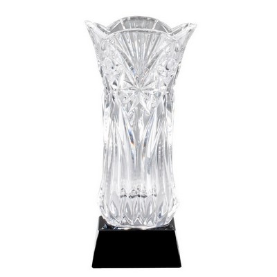 Crystal Vase on Black Base, 13 3/4"H