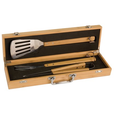 Bamboo BBQ Tool Gift Set - Laser Engraved Plate - DISCONTINUED ITEM