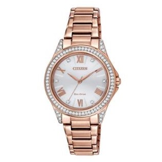 Citizen® Ladies' Drive Pink Gold-Tone Watch w/Silver Dial & Brilliant Crystals