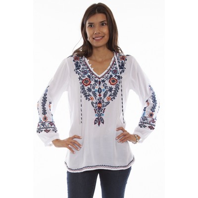 Honey Creek Embroidered V-Neck Blouse w/Ties