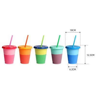 16 Oz. Plastic Color Changing Cup w/Straw