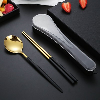 2 Pcs Stainless Steel Cutlery Set with Guitar Shaped Case