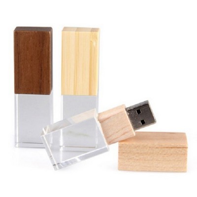 Crystal Wooden USB Flash Drive with LED Logo