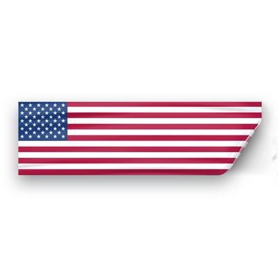 Static cling decal measuring 3" x 10" printed with USA flag for use on a car or other surface.