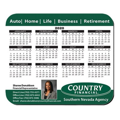 8"X9.5" Hard Surface Calendar Mouse Pad 1/16" Rubber Base