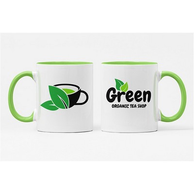 11 oz. White Ceramic Coffee Mug with Light Green Colored Inside/Handle - Sublimation