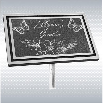 Black/Silver Exterior Grade Cast Aluminum Garden Sign with 24" Aluminum Stake (4"x6")