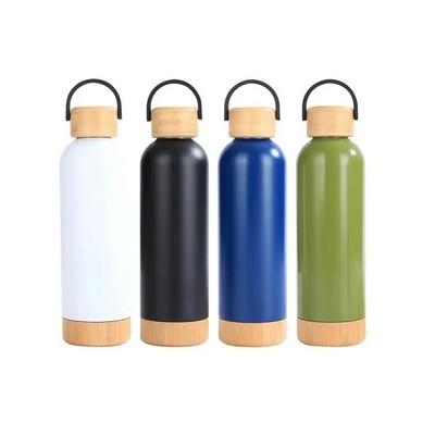 Vacuum Bottle with Bamboo Lid and Base