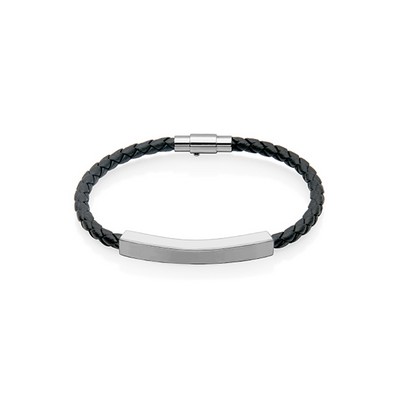 CJ Steelx Braided Leather ID Bracelet - Black