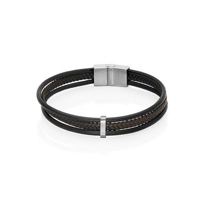 CJ Steelx Triple Row and Braided Leather Bracelet - Black and Brown