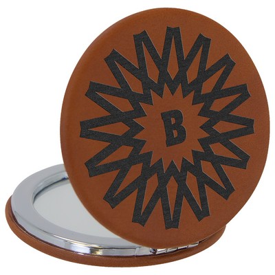 2 1/2" Rawhide Laserable Leatherette Compact Mirror