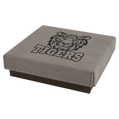 4" x 4" Gray Medal Box with Laserable Leatherette Lid