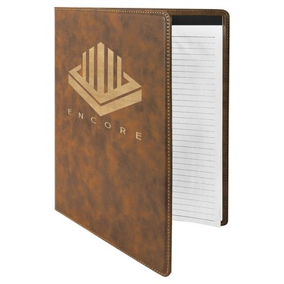 9 1/2" x 12" Rustic/Gold Laserable Leatherette Portfolio with Notepad