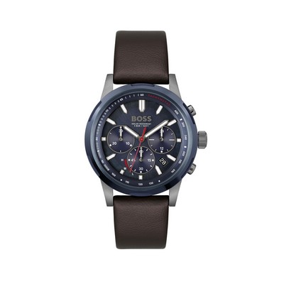 Hugo Boss Gent's Boss Solograde Gray Watch w/Recycled Brown Leather Strap