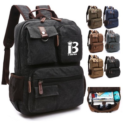 School Vintage Canvas Laptop Backpack