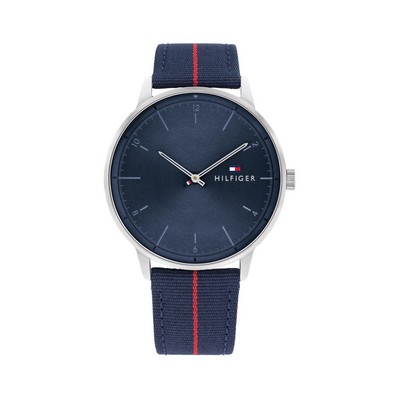 Tommy Hilfiger® Men's Stainless Steel Watch w/Navy Blue Nylon Strap