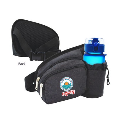 300D polyester 2-Zipper Heather Sport Fanny Pack w/ Bottle Holder